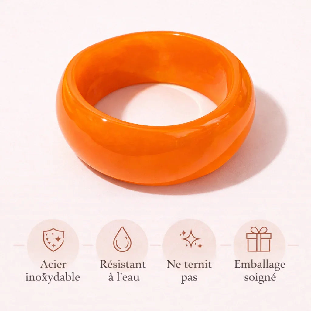 détail bracelet manchette orange résine design rond brillant bohème