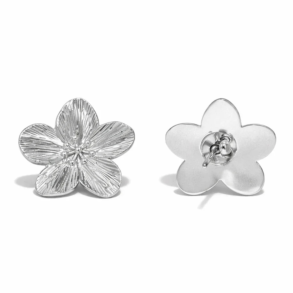 boucles d'oreilles puces trèfle acier inoxydable vue avant arrière