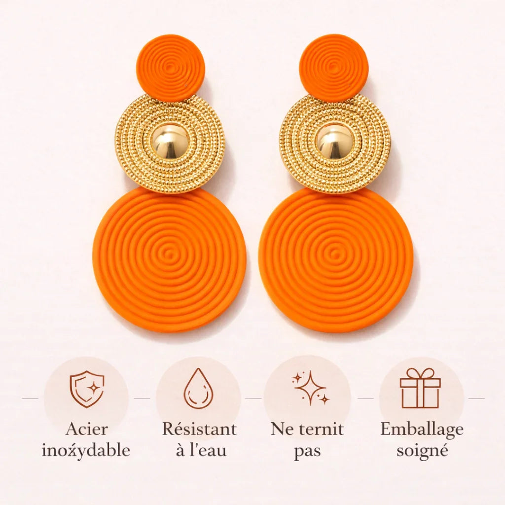 boucles d'oreilles colorées bohème chic orange doré bijou femme tendance