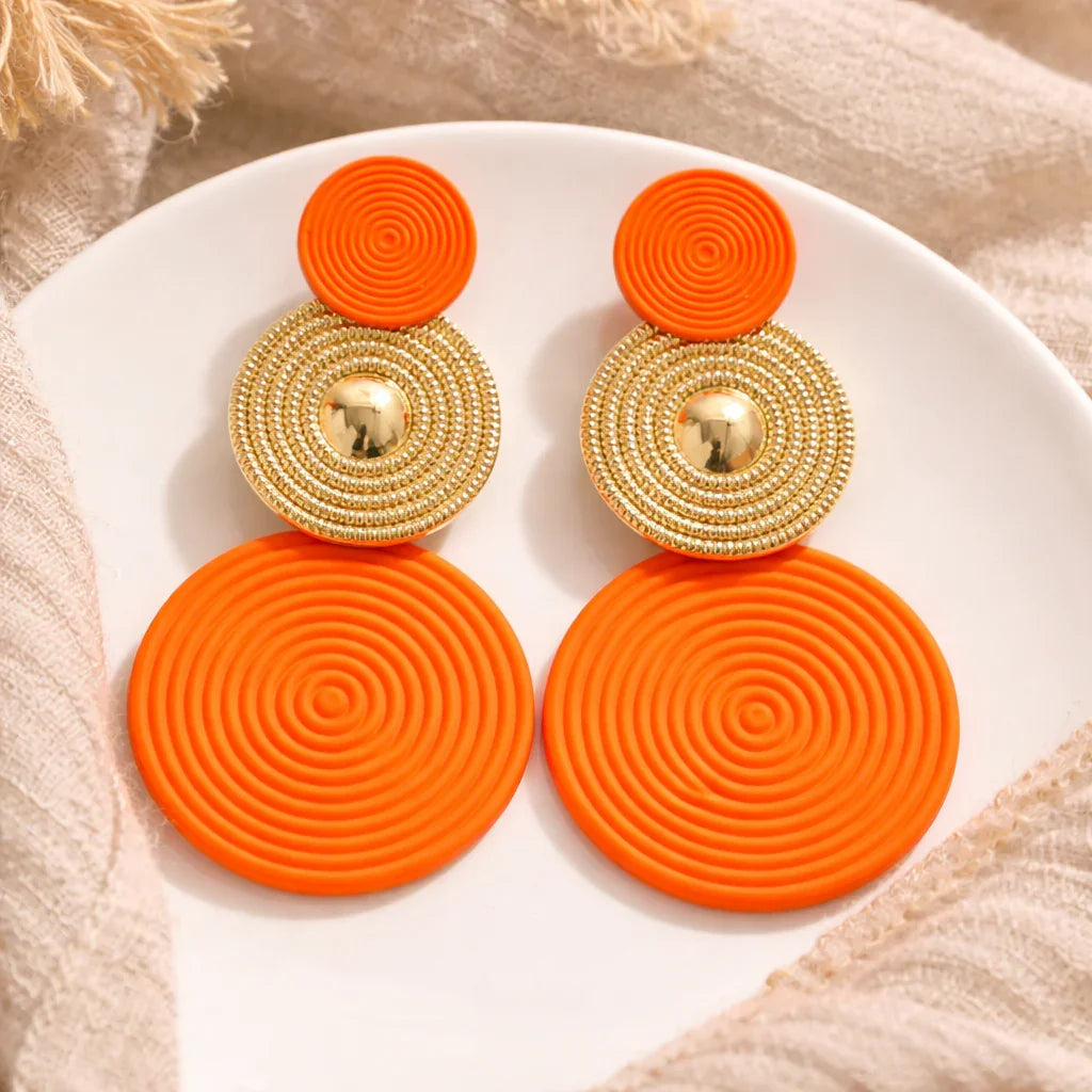 boucles d'oreilles pendantes bohème orange et doré en acier inoxydable