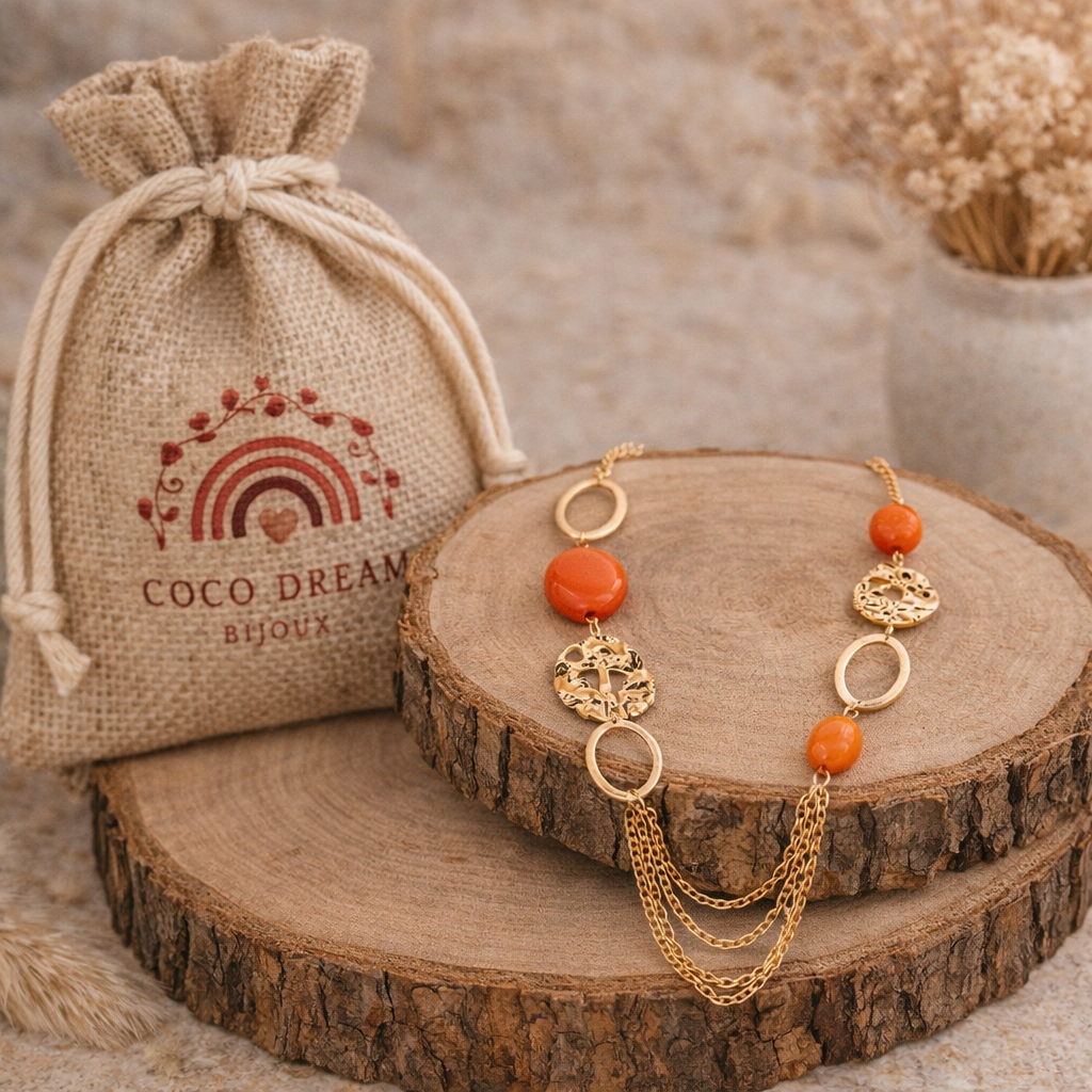 Collier long bohème orange – L’accessoire qui illumine votre style