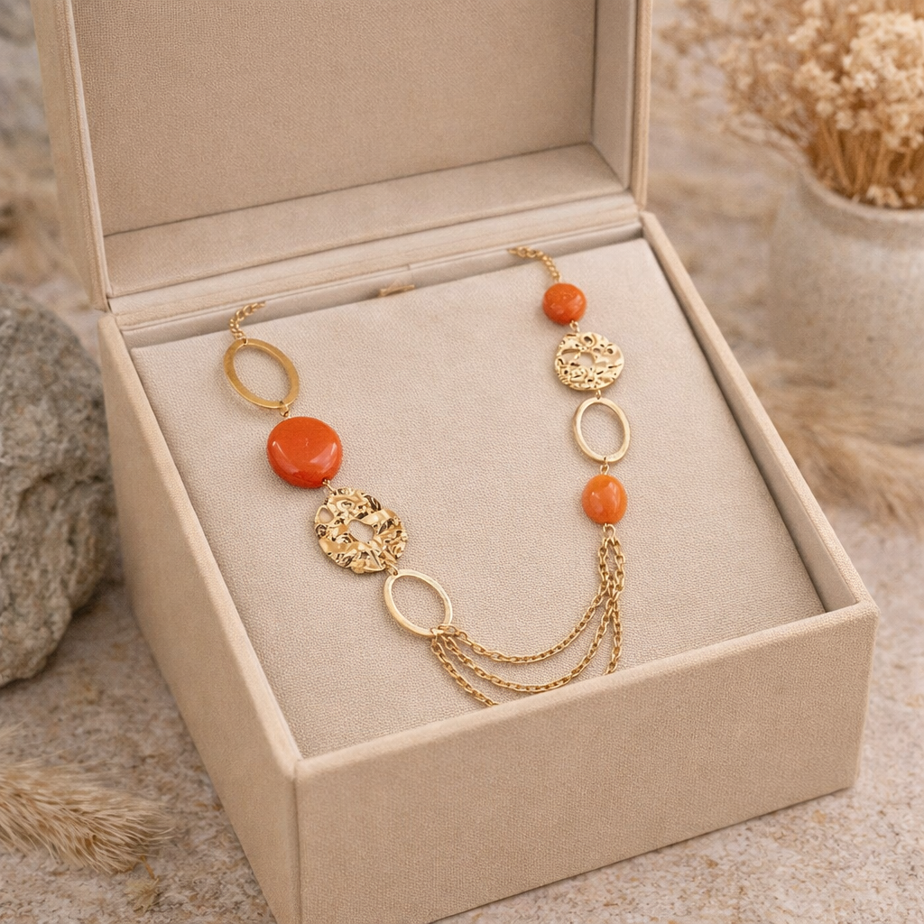 Collier long bohème orange – L’accessoire qui illumine votre style
